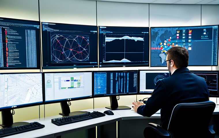 보안솔루션 아키텍처 설계 사례 - **Prompt:** A network security architect, fully clothed in professional attire, analyzing a complex ...