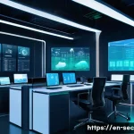 Home 14 보안 컨설턴트를 위한 클라우드 보안 기초 - A futuristic cloud computing control room with diverse IT professionals collaborating around hologra...