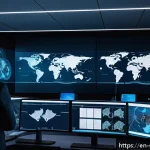 Home 19 보안솔루션의 AI 활용 가능성과 한계 - A high-tech cybersecurity operations center with diverse professionals collaborating, large transpar...